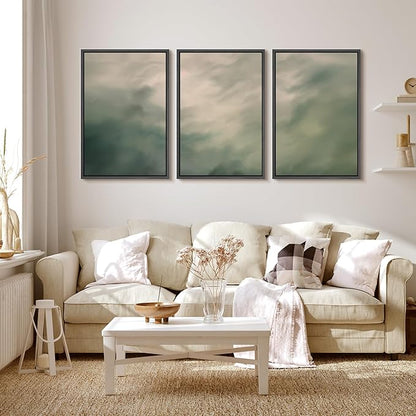 MUDECOR Framed Wall Art Print Set Soft Green Cloudscape Tranquil Abstract Nature Illustrations Modern Art Boho Decorative Colorful Chic for Living Room, Bedroom, Office - 24"x36"x3 Black
