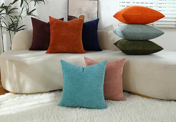Dark Blue Chenille Decorative Couch Navy Throw Pillow Covers, Soft Cushion Cases for Home Livingroom Sofa Décor, Pack of 2, 18 x 18 Inches
