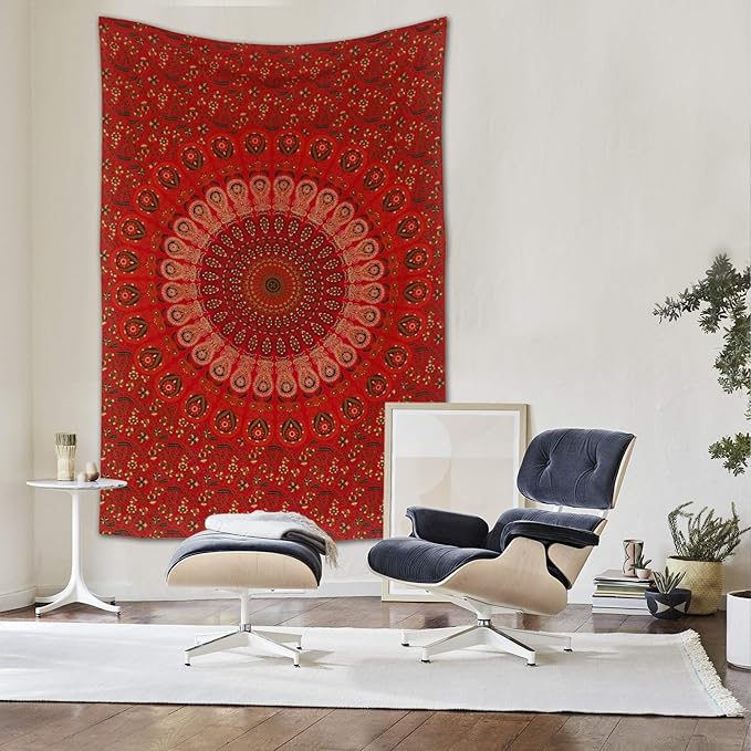 raajsee Red Tapestry- Best Mandala Wall Hanging- Bedding Tapestry For Bedroom Aesthetic-Size TWIN 140 X 210 CMS