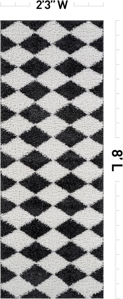 Rugshop Diamond Wave Pattern Shag Runner Rug Anthracite Dark Gray 2' 3" x 8' Perfect for Hallways, Kitchens, or Behind The Sofa