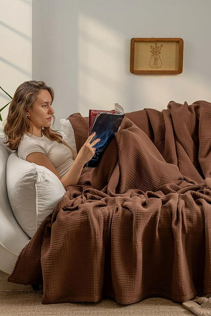 Muslin Blanket - Pure 100% Turkish Cotton Airy Soft Light Versatile Gauze Throw Blanket for Bed, Couch, Sofa (Dark Brown, Twin XL Size (71" x 95" inch))