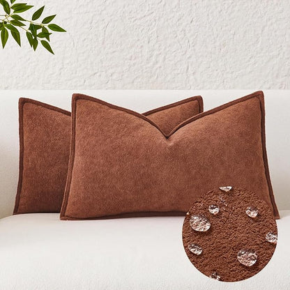 Kevin Textile Waterproof Decorative Pillow Covers Rust 12x20 Inch Pack of 2 Soft Boucle Textured Lumbars Cushions Elegant Accent Pillows for Couch Sofa Chair Bed Home Decor Indoor Outdoor
