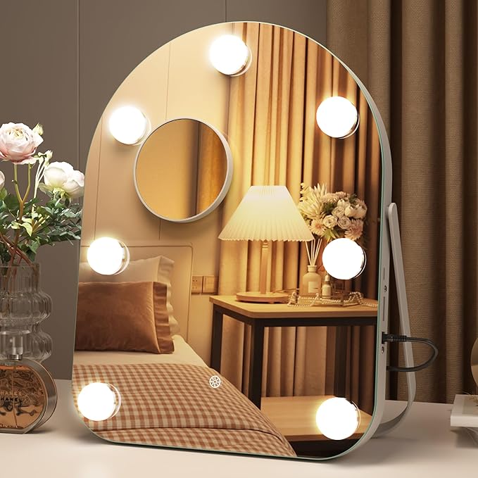 STARLEAD 11"× 14.5" Makeup Mirror with Lights and 10X Magnification, 3-Color Dimmable LED Lighting & Touch Control, 360°Rotation for Travel/Dressing Room, Arched & Bulb