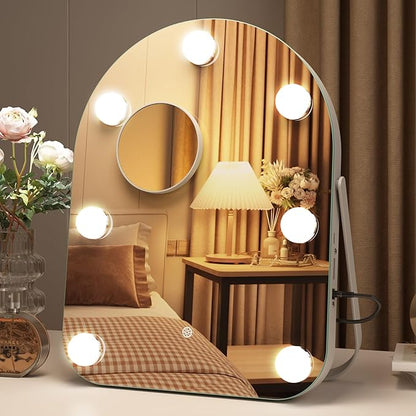 STARLEAD 11"× 14.5" Makeup Mirror with Lights and 10X Magnification, 3-Color Dimmable LED Lighting & Touch Control, 360°Rotation for Travel/Dressing Room, Arched & Bulb