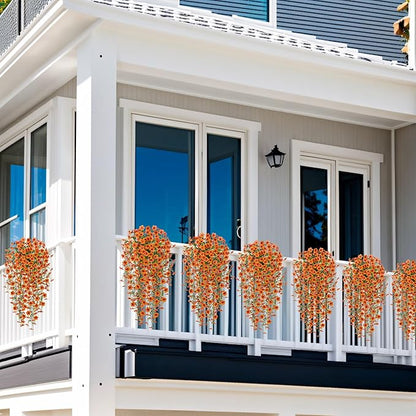 Fake Mums Artificial Hanging Flowers for Outdoor Fall Decoration, 2 PCS Silk Daisy Flower Realistic Faux Plants UV Resistant for Porch Patio Window Yard Outside Autumn Decor(Orange)