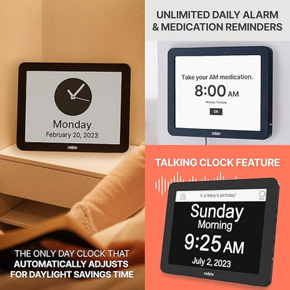 Robin Clock with Day and Date for Elderly, Clocks for Seniors, Dementia Clock, Digital Calendar Clock Elderly Bedside Clocks Seniors Alzheimers Products Dementia Clocks Seniors Extra Large, Black 12"