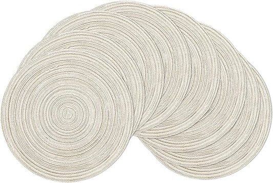 SHACOS Placemats Set of 8 Round Braided Place Mats 15 inch Washable Table Mats for Home Wedding Holiday Party (Ivory, 8)