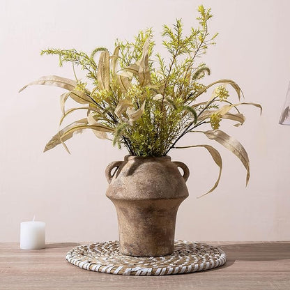 Rustice Vase for Flowers, 7in Decorative Farmhouse Vases for Pampas Grass, Vintage vase for Centerpieces, Terracotta Wide Open Vases with Handle, Unique Ceramic Vase by Lyeec