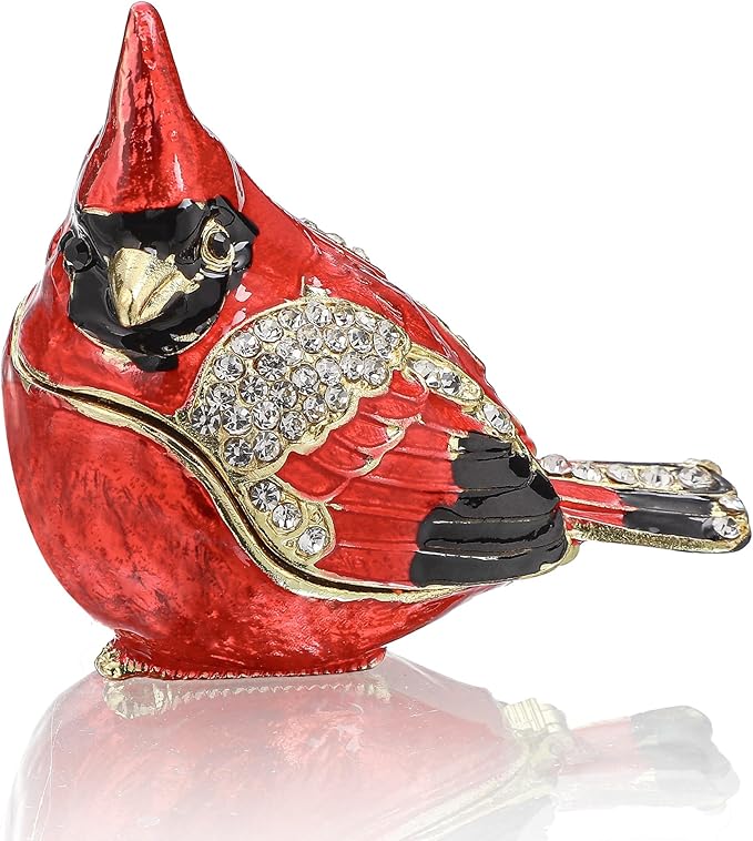YU FENG 2.3inch Cardinal Bird Trinket Box Animal Hinged Trinket Boxes Small Enamel Jewelry Trinket Box Bird Figurine Ring Box for Daughter Girl Women Christmas Gift