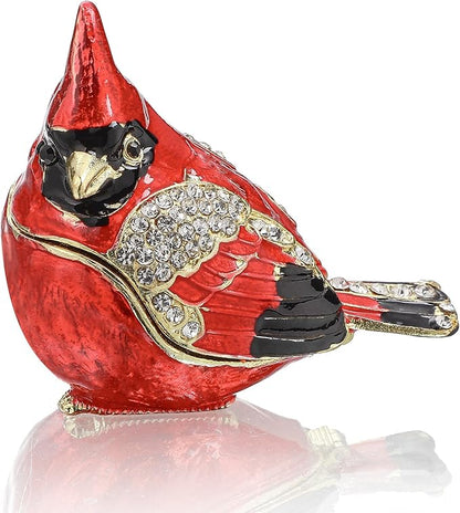YU FENG 2.3inch Cardinal Bird Trinket Box Animal Hinged Trinket Boxes Small Enamel Jewelry Trinket Box Bird Figurine Ring Box for Daughter Girl Women Christmas Gift