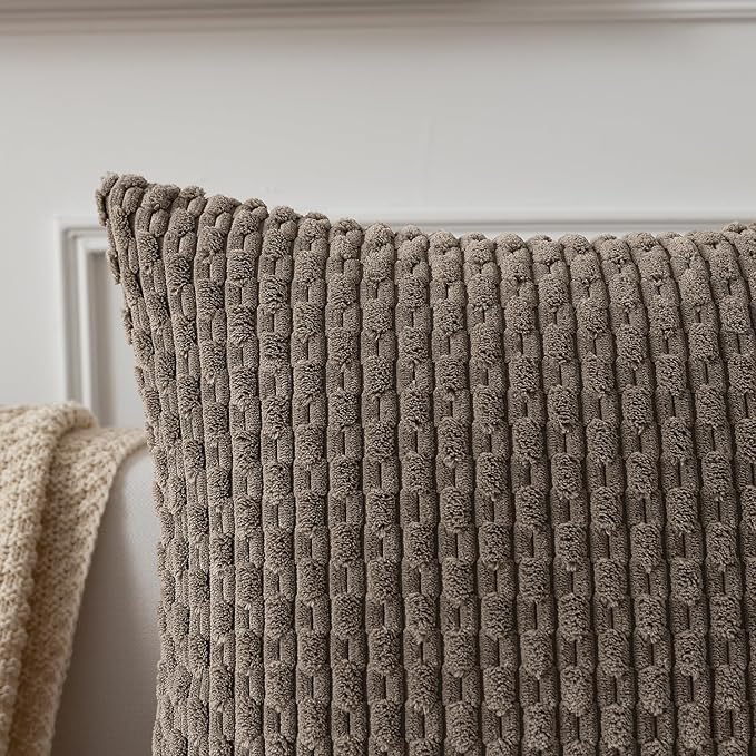 Kevin Textile 14x24 Inch Pillow Cover 1 Pack Boho Decorative Soft Striped Corduroy Lumbar Farmhouse Color Accent Rectangle Cushion Case for Living Room Couch Sofa Bed, Light Brown