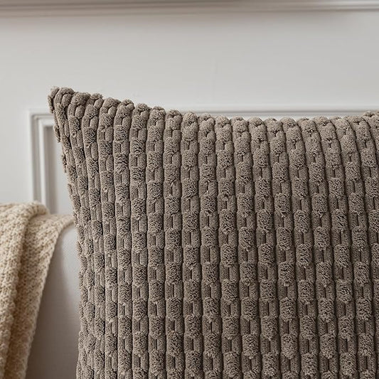 Kevin Textile 12x20 Inch Pillow Cover 1 Pack Boho Decorative Soft Striped Corduroy Lumbar Farmhouse Color Accent Rectangle Cushion Case for Living Room Couch Sofa Bed, Light Brown