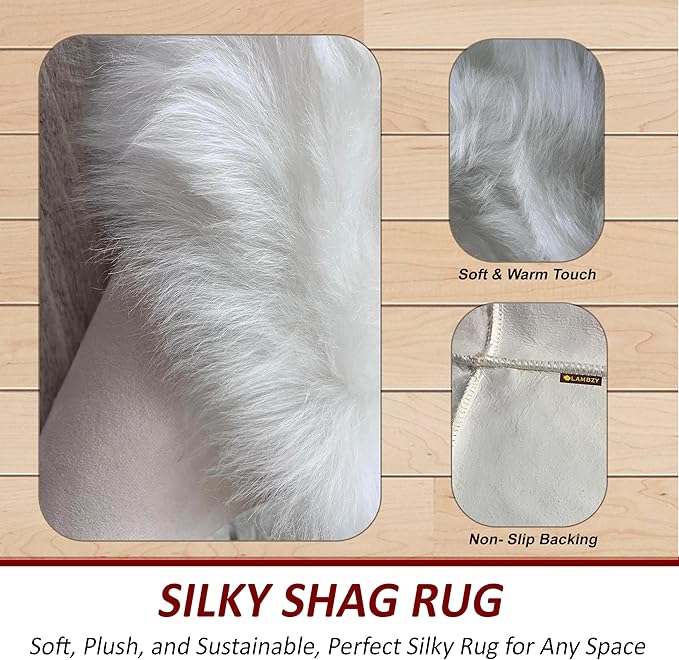 Free Shape Luxury Soft Fluffy Shag Area Rug Single Quarto 4 Pelts 4'x6',120x180 cm - Vegan Fur Ultra Soft Indoor Carpet Nursery Rugs for Bedroom Home Decor, White