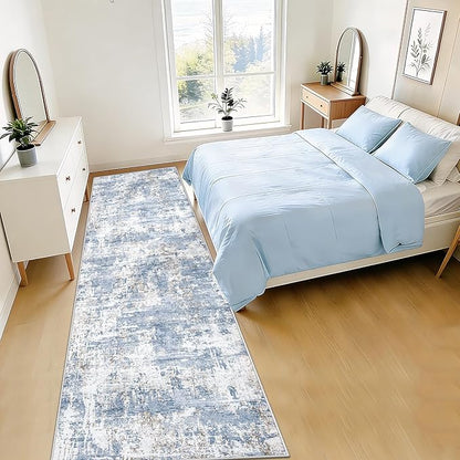 2.6x8 Runner Rug for Hallway, Washable Modern Abstract Runner Rugs Neutral Soft Non Slip Kids Rug Stain Resistant Indoor Runners for Hallways Entryway Bedroom Kitchen Laundry Room(Blue, 2'6''x8')