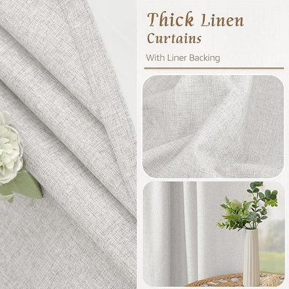 LAMIT 100% Blackout Natural Linen Curtains, 78 Inches Linen Textured Thermal Bedroom Curtains Back Tab and Rod Pocket Neutral Panels with White Liner for Farmhouse, 2 Panels, 52 x 78 Inch, Light Grey