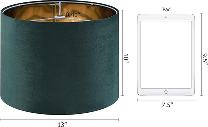 Green Velvet Lampshades Set of 2 Medium Drum Lamp Shade 13" Top x 13" Bottom x 10" High (Spider) Modern Lamp Shade - Ideal for Table & Floor Lamps - Lampshades Replacement - By GO&SO