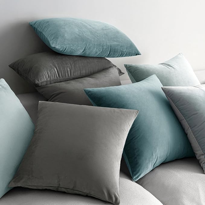 MIULEE Velvet Throw Pillow Covers 16x16 Inch, Pack of 2 - Baby Blue, Soft Solid Decorative Pillow Covers Cushion Cases Modern Luxury Home Decor for Spring Couch Sofa Bedroom Livingroom