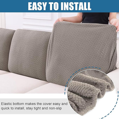 Smiry Waterproof Couch Cushion Covers, Stretch Jacquard Thick Sofa Cushion Covers, Washable Seat Slipcover Elastic Furniture Protector for Pets, Kid (Back Cover M, Taupe)