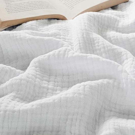 Bedsure 100% Cotton Muslin Throw Blanket Large 50x70 Inches - 4-Layer Breathable and Lightweight Thin Soft Summer Gauze Muslin Blankets for Adults, White, Boho Cotton Throw for Couch