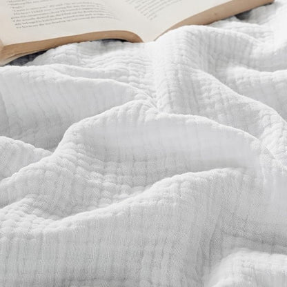Bedsure 100% Cotton Muslin Blanket Queen Size for Bed - 4-Layer Breathable and Lightweight Thin Soft Summer Gauze Muslin Blankets for Adults, White, 90x90 Inches