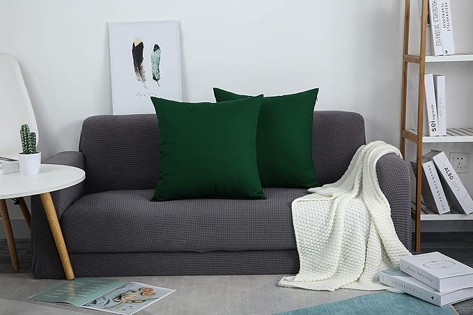 TangDepot Handmade Decorative Solid 100% Cotton Canvas Throw Pillow Covers/Cushion Covers, 45 Colors Available - (20" x20" , Deep Green, 2 Count (Pack of 1))