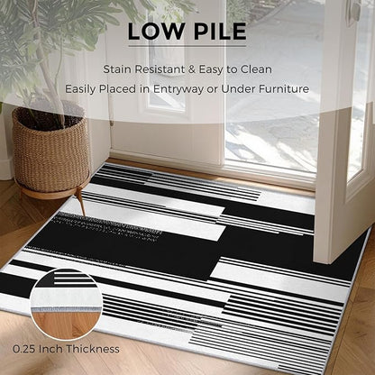 Black and White Stripe Rugs for Home Decor, 5x7 ft, Modern Stripes Area Rugs for Living Room, Soft Non Slip Washable Abstract Striped Carpet Bedroom Decorations Dt-Ghf-31