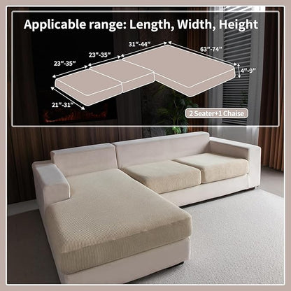 Sectional Couch Covers, Wear Resistant Stretch Sofa Covers Washable Soft Couch Cushion Covers Anti Slip Furniture Protector Sofa Slipcovers for Pets(3 Pieces 2 Seaters+1 Chaise, Light Brown)