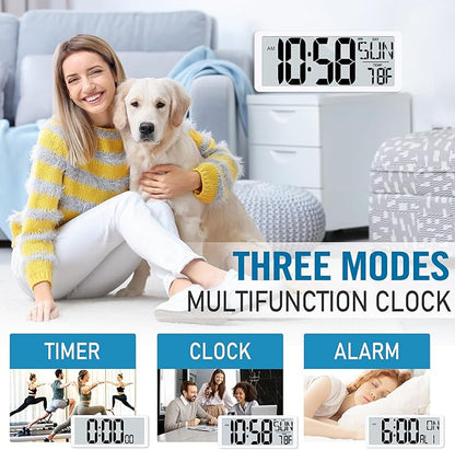 4.6" Numbers Display Built-in Rechargeable Power 15" Atomic White Wall Clock -Night Display-Never Needs Setting!-Easy to Read Numbers-Never Need Replace Battery