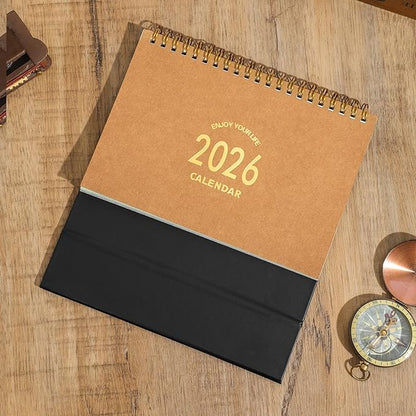 Small Desk Calendar 2025-2026, Use Now to Dec 2026, Standing Flip Desktop Calendar with To-do List & Notes, Academic Year Desk Calendar with Stickers, Monthly Calendar for Home Office (Khaki)