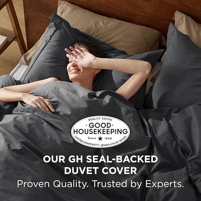 Bedsure 100% Washed Cotton Duvet Cover Oversized King - Charcoal Minimalist Cotton Duvet Cover Linen Like for All Seasons - GentleSoft™ Plain Simple Bedding (Charcoal, Oversized King, 120"x98")