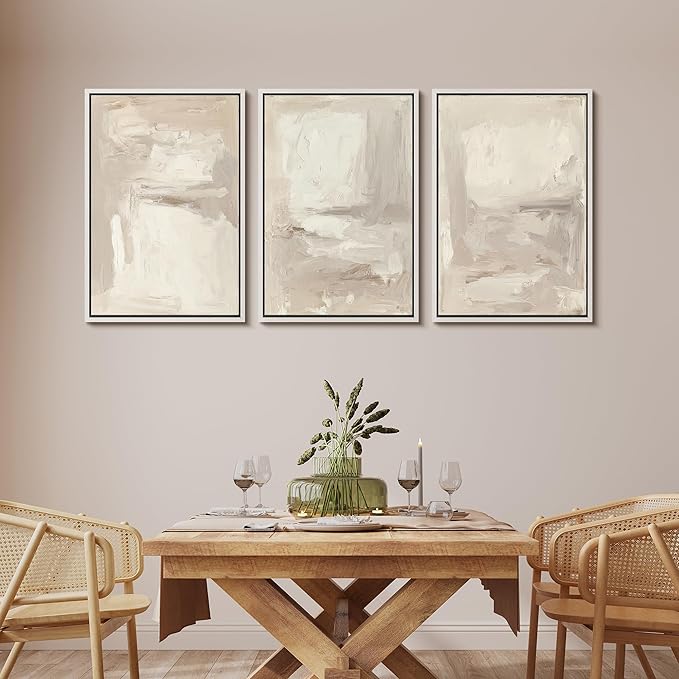 MUDECOR Framed Wall Art Print Set Neutral Abstract Modern Minimalist in Beige and Cream Tones Illustrations Modern Art Boho Decorative Colorful Chic for Living Room, Bedroom, Office - 24"x36"x3 White