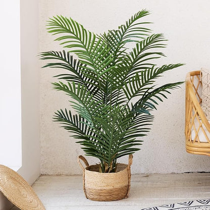 Artificial Palm Tree 4FT Tall Palm Trees UV Resistant Fake Plant Large Potted Faux Tropical Areca Palm Floor Plants for Indoor Outdoor Home Living Room Porch Patio Decor 2 Pack, VN125