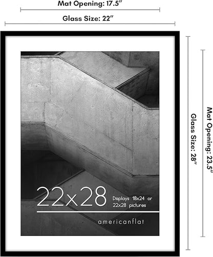 Americanflat 22x28 Poster Frame with Polished Plexiglass - Use as 18x24 Frame with Mat or Display 22x28 Photo Without Mat - Streamline Collection - Thin Border Picture Frames for Wall - Black