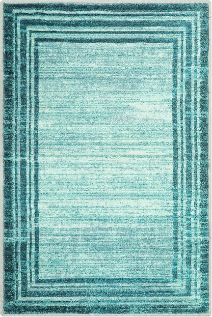 Lahome Modern Abstract Area Rug, Washable Teal 2x3 Entryway Rugs Non Slip Kitchen Carpet Indoor Front Door Throw Rugs, Minimalist Bordered Bathroom Rug Low-Pile Entry Mats for Bedroom