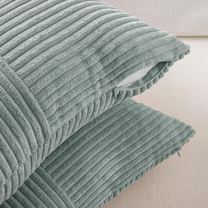 Fancy Homi 2 Packs Grey Blue Long Lumbar Decorative Throw Pillow Covers 16x24 Inch for Couch Bed Sofa, Rustic Farmhouse Boho Home Decor, Soft Striped Corduroy Rectangle Accent Cushion Case 40x60 cm