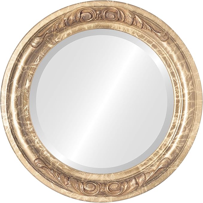 OVALCREST Round Beveled Wall Mirror for Home Decor - Florence Style - Champagne Gold - 34x34 Outside Dimensions