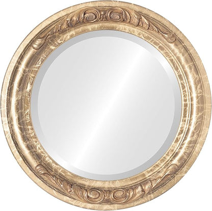 OVALCREST Round Beveled Wall Mirror for Home Decor - Florence Style - Champagne Gold - 18x18 Outside Dimensions