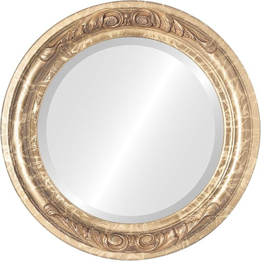OVALCREST Round Beveled Wall Mirror for Home Decor - Florence Style - Champagne Gold - 28x28 Outside Dimensions