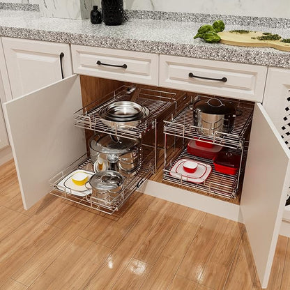 ROOMTEC Individual Pull Out Cabinet Organizer (20" W x 21" D), 2 Tier Spice Rack Organizer for Cabinet, Slide Out Drawer Pantry Shelf Organization and Storage for Kitchen Bathroom