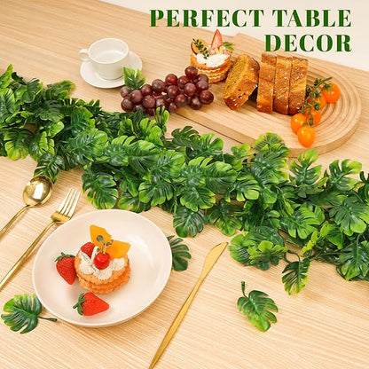 Dolicer 6Pcs Artificial Vines Greenery Garland, 5.6Ft Fake Hanging Greenery Plants Monstera Leaf Vines Tropical Palm Leaves Garland for Home Garden Porch Patio Hawaiian Party Indoor Outdoor Decor