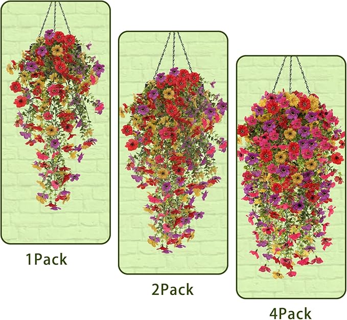 Artificial Fake Hanging Flowers Plants for Outdoor Fall Decoration, 4PCS UV Resistant Look Real Trailing Vines for Outside Home Planter Porch Patio Mums Autumn Decor (Multicolour)