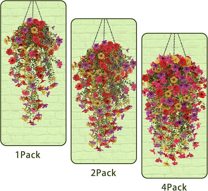 Artificial Fake Hanging Flowers Plants for Outdoor Fall Decoration, 4PCS UV Resistant Look Real Trailing Vines for Outside Home Planter Porch Patio Mums Autumn Decor (Multicolour)