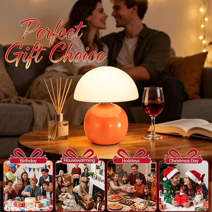 Cute Small Mushroom Lamp Decor,USB-Plug in Bedside Table Lamps with 3-Temperature LED Bulb Dimmable,Modern Aesthetic Home Decor for Livingroom/Bedroom/Dorm/Nursery (Orange with Plug)