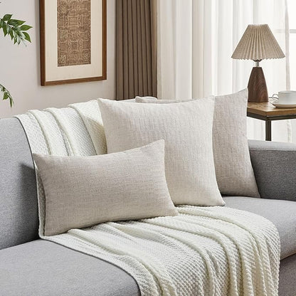 FUTEI Natural Decorative Throw Pillow Covers 18x18 Inch Set of 2,Soft Linen Slub Texture Cushion Case,Farmhouse Home Decor for Couch Bed Living Room