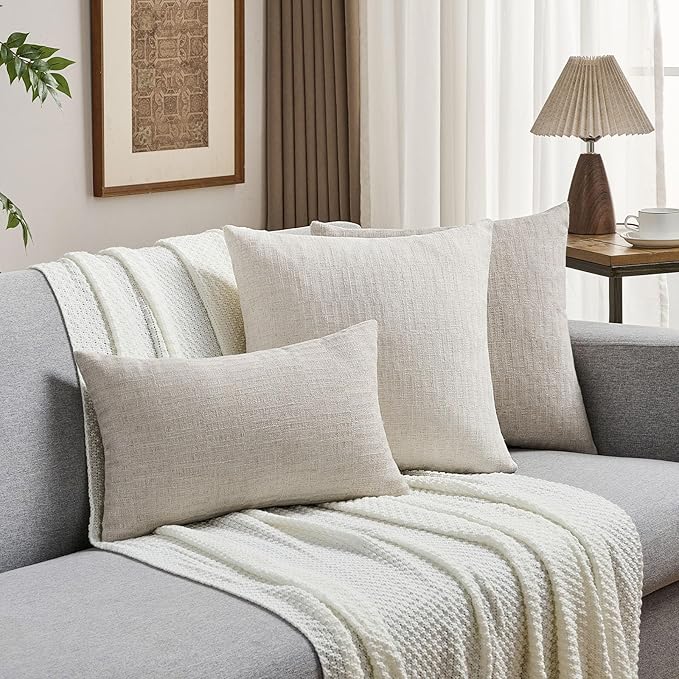 FUTEI Natural Decorative Throw Pillow Covers 20x20 Inch Set of 2,Soft Linen Slub Texture Cushion Case,Farmhouse Home Decor for Couch Bed Living Room
