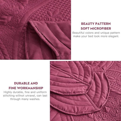 Oversized Bedspread - Queen Size Bedding Cover - Modern & Contemporary Coverlet Set, Real Stitching, Reversible, Lightweight, 4 Piece, Burgundy