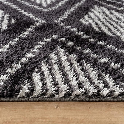 Rugshop Geometric Shag Runner Rug Anthracite Dark Gray and White 2' 3" x 8' Perfect for Hallways, Kitchens, or Behind The Sofa