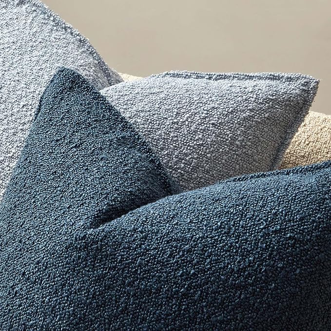 JUSPURBET Blue Decorative Pillow Covers 18x18 Set of 2 Throw Pillow Covers for Couch Sofa Bed Cozy Boucle Textured Cushion Covers Cases with Hidden Zipper for Living Room Home Decor