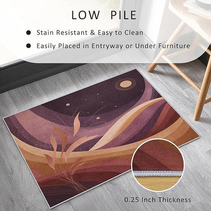 Boho Style Rug, 3x5 Area Rugs Abstract Textured Leaf Moon Pattern for Entryway, Living Room, Bedroom, Boho Style Home Decor Accessories Indoor Carpet, Non Slip & Machine Washable