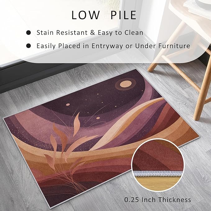 Boho Style Rug, 7x9 Area Rugs Abstract Textured Leaf Moon Pattern for Living Room, Bedroom, Boho Style Home Decor Accessories Indoor Carpet, Non Slip & Machine Washable